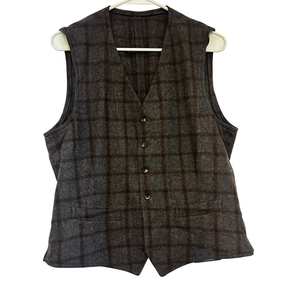 Lardini Wool Gray Brown Plaid Vest NWT Size 50